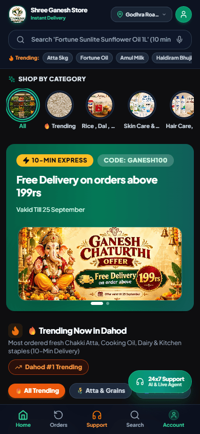 Shree Ganesh Store mobile responsive storefront and delivery interface